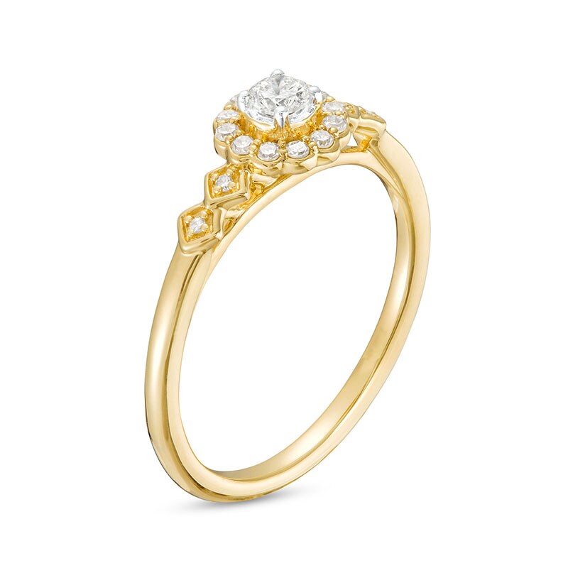 Main Image 3 of Previously Owned - 1/5 CT. T.W. Diamond Flower Frame Geometric Sides Promise Ring in 10K Gold