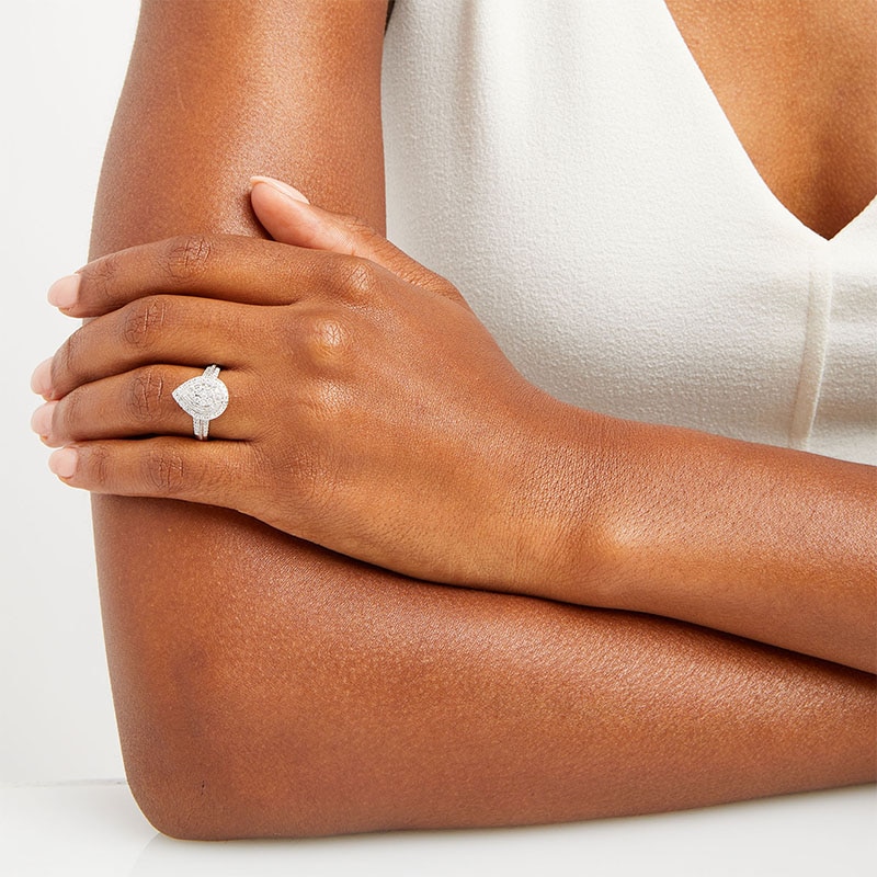 Main Image 2 of Previously Owned - 1/2 CT. T.W. Pear Multi-Diamond Teardrop Frame Vintage-Style Engagement Ring in 10K White Gold