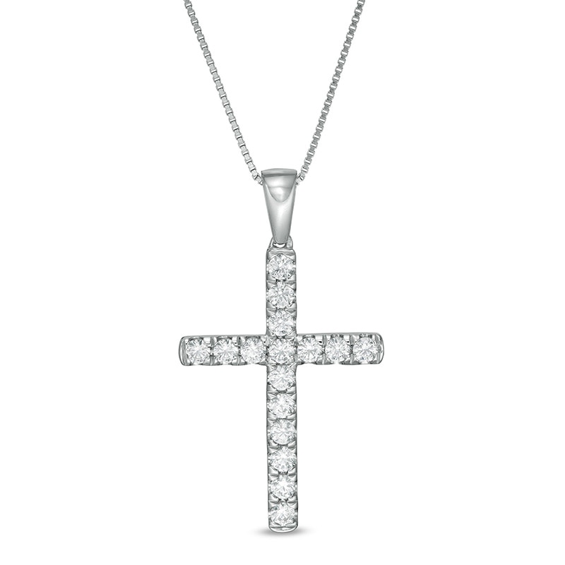 Main Image 1 of Previously Owned - 1/2 CT. T.W. Lab-Grown Diamond Cross Pendant in 14K White Gold (F/SI2)