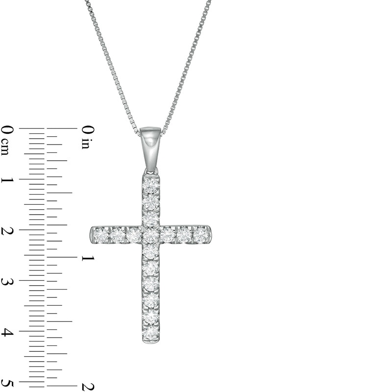 Main Image 3 of Previously Owned - 1/2 CT. T.W. Lab-Grown Diamond Cross Pendant in 14K White Gold (F/SI2)