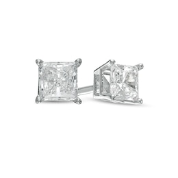 Previously Owned - 1/2 CT. T.W. Princess-Cut Lab-Grown Diamond Solitaire Stud Earrings in 14K White Gold (F/SI2)