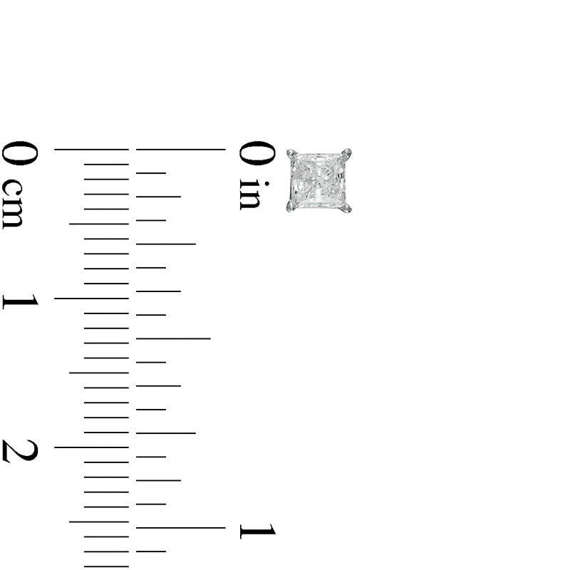 Main Image 3 of Previously Owned - 1/2 CT. T.W. Princess-Cut Lab-Grown Diamond Solitaire Stud Earrings in 14K White Gold (F/SI2)