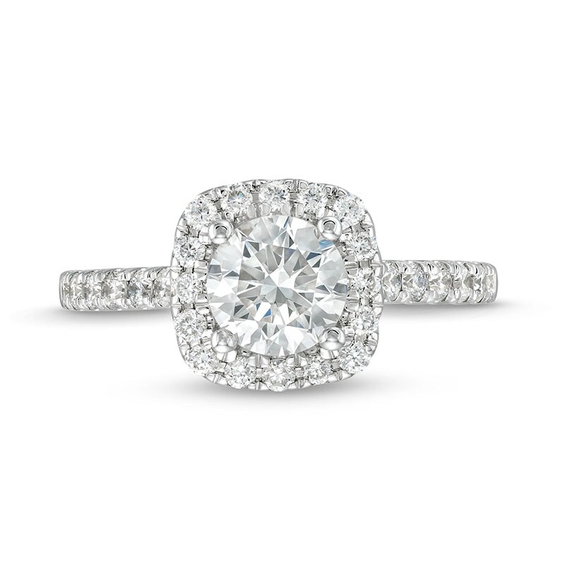 Main Image 4 of Previously Owned - 1-1/2 CT. T.W. Lab-Grown Diamond Cushion Frame Engagement Ring in 10K White Gold (F/SI2)