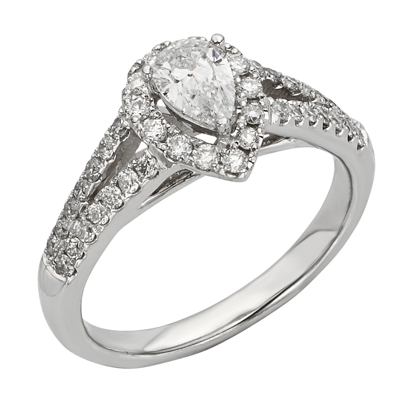 Main Image 2 of Previously Owned - 1 CT. T.W.  Pear-Shaped Diamond Frame Engagement Ring in 14K White Gold (I/I1)