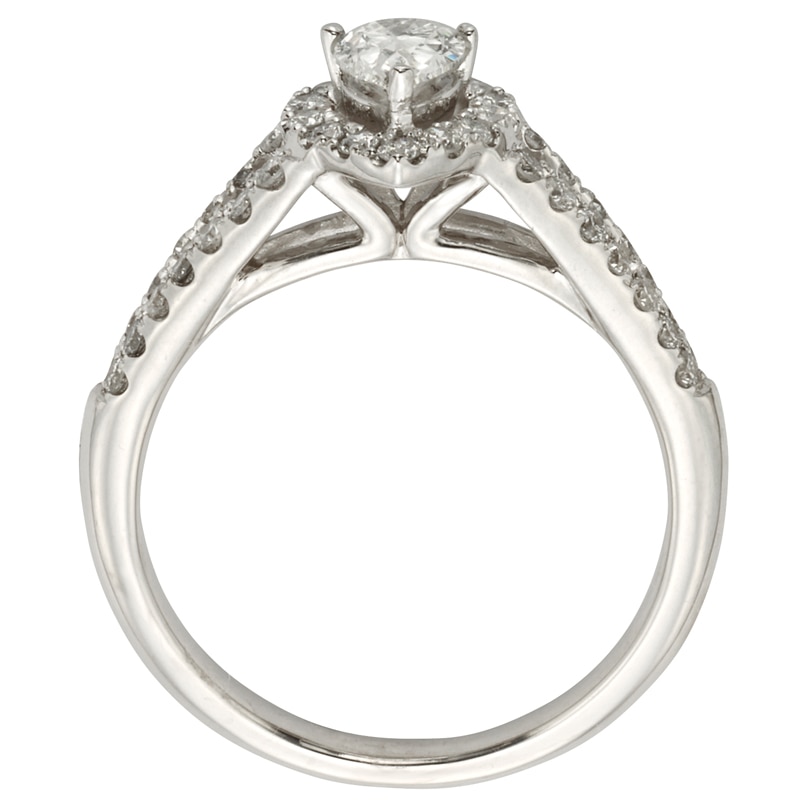 Main Image 3 of Previously Owned - 1 CT. T.W.  Pear-Shaped Diamond Frame Engagement Ring in 14K White Gold (I/I1)