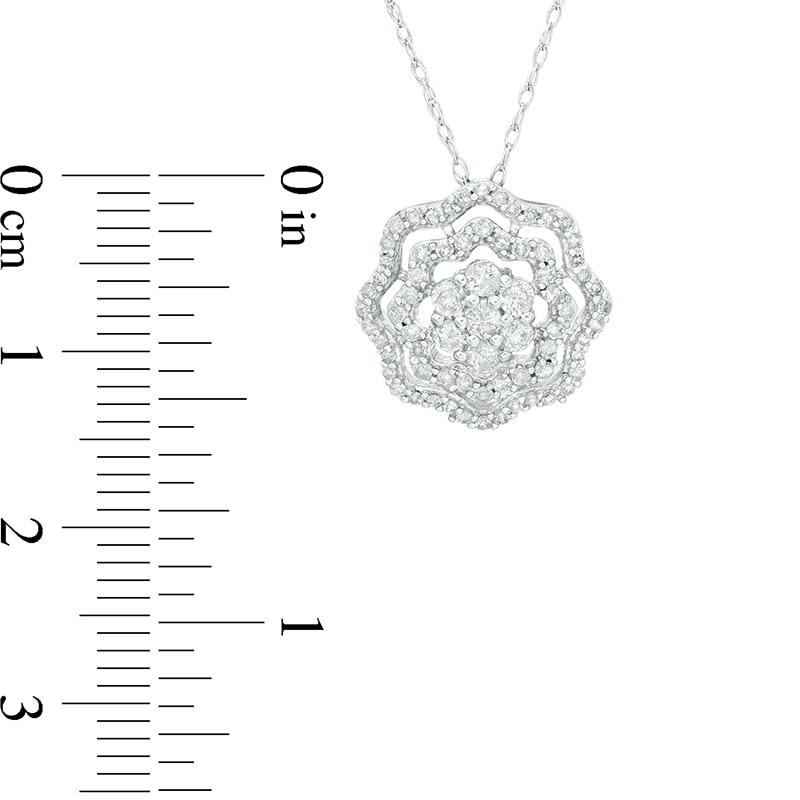 Main Image 2 of Previously Owned - 1/2 CT. T.W. Diamond Double Frame Flower Pendant in 10K White Gold
