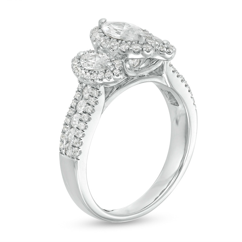 Main Image 3 of Previously Owned - 1-1/2 CT. T.W.  Marquise Diamond Frame Past Present Future® Engagement Ring in 14K White Gold (I/SI2)