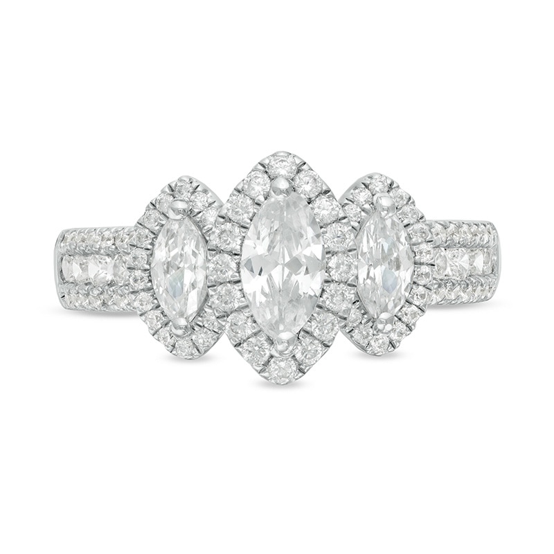 Main Image 4 of Previously Owned - 1-1/2 CT. T.W.  Marquise Diamond Frame Past Present Future® Engagement Ring in 14K White Gold (I/SI2)