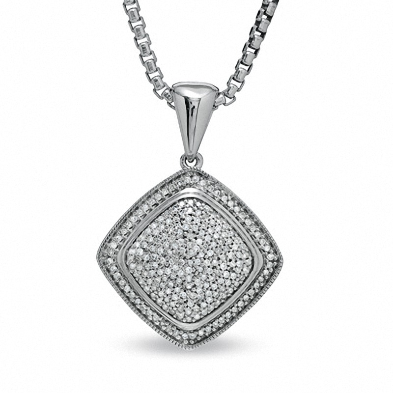 Main Image 1 of Previously Owned - 1/2 CT. T.W. Diamond Pavé Square Pendant in Sterling Silver