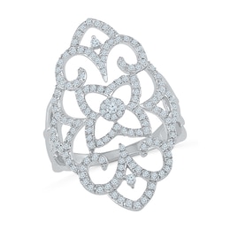 Previously Owned - 3/4 CT. T.W. Diamond Vintage-Style Scroll Ring in 10K White Gold