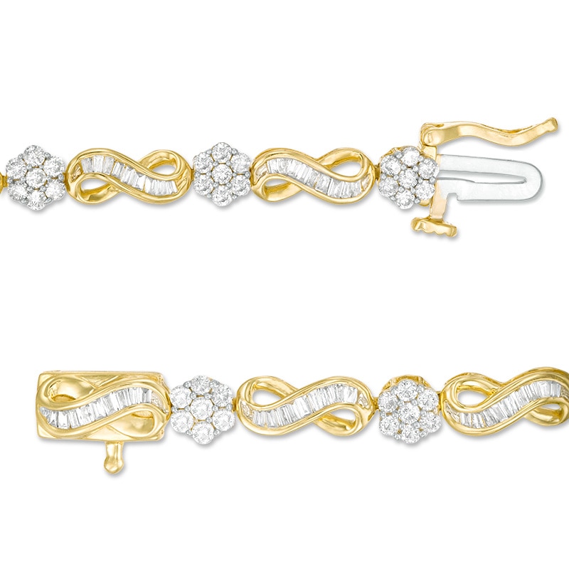 Main Image 3 of Previously Owned - 2 CT. T.W. Baguette and Round Multi-Diamond Diamond Infinity Link Bracelet in 10K Gold - 7.25"