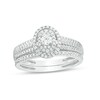 Thumbnail Image 1 of Previously Owned - 1/2 CT. T.W. Diamond Double Oval Frame Multi-Row Bridal Set in 10K White Gold