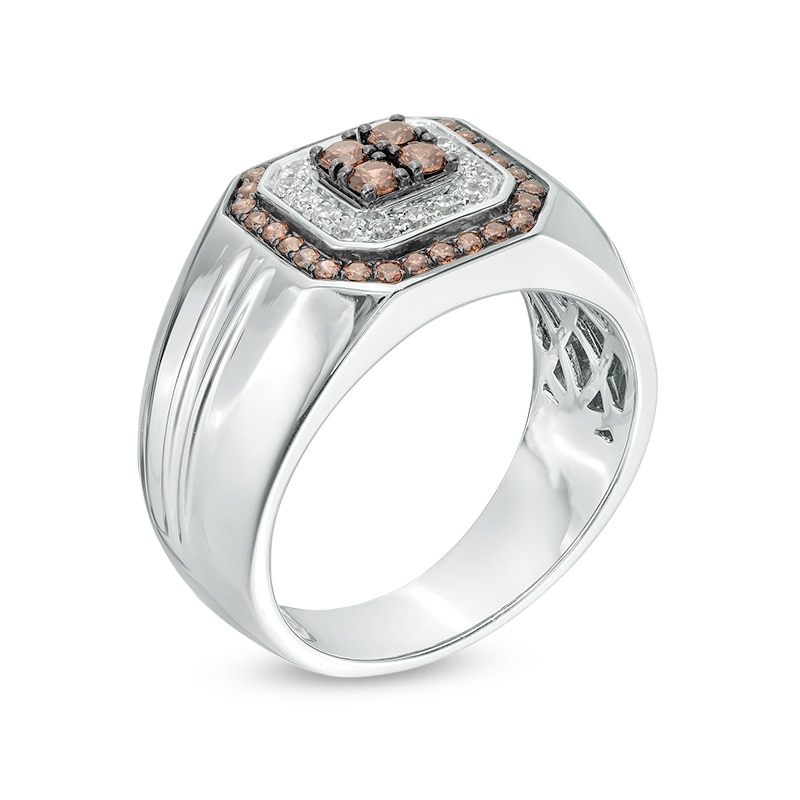 Main Image 2 of Previously Owned - 5/8 CT. T.W. Champagne and White Diamond Double Octagonal Frame Ring in Sterling Silver