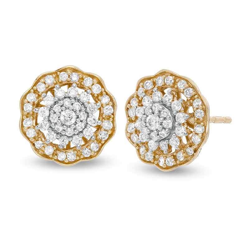Main Image 1 of Previously Owned - 1/2 CT. T.W. Multi-Diamond Diamond Flower Frame Stud Earrings in 10K Gold