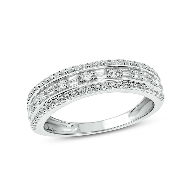 Main Image 1 of Previously Owned - 1/2 CT. T.W. Baguette and Round Diamond Vintage-Style Anniversary Band in 10K White Gold