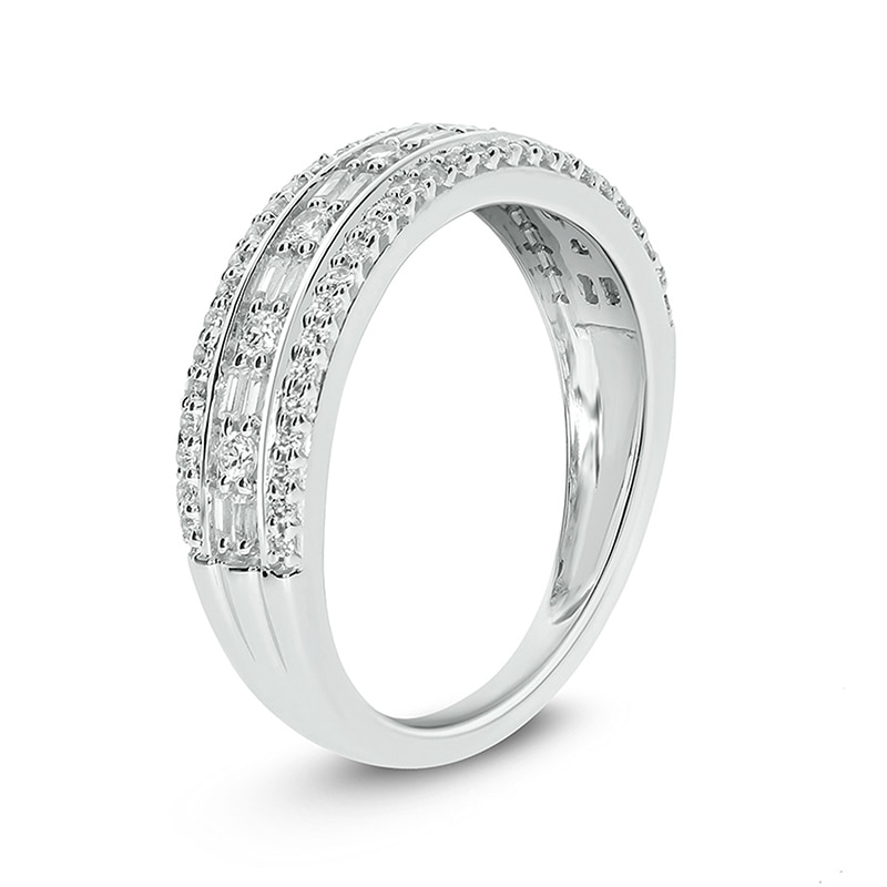 Main Image 2 of Previously Owned - 1/2 CT. T.W. Baguette and Round Diamond Vintage-Style Anniversary Band in 10K White Gold