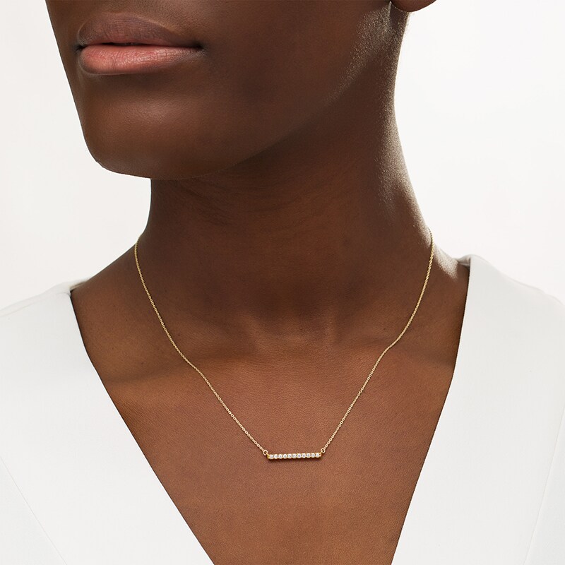 Main Image 2 of Previously Owned - Remixed Reimagined 1/5 CT. T.W. Diamond Horizontal Bar Necklace in 10K Gold