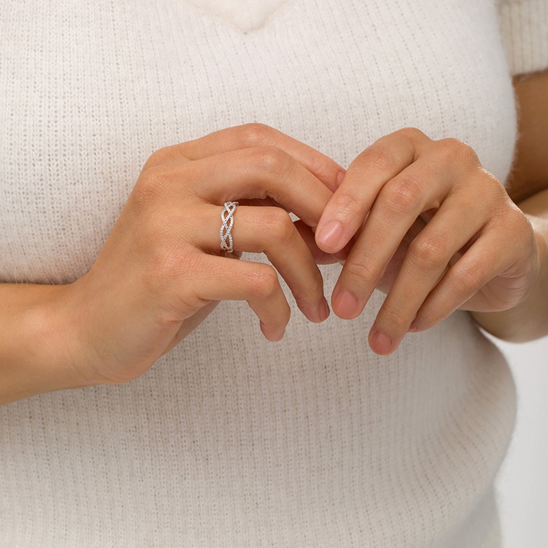 Main Image 2 of Previously Owned - 1/5 CT. T.W. Diamond Loose Braid Ring in 10K White Gold