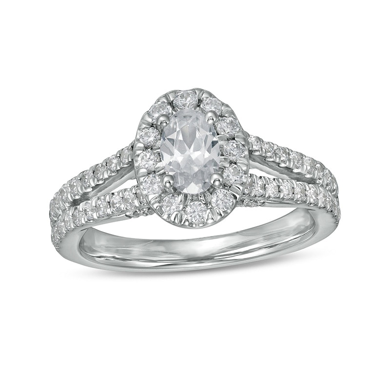 Main Image 1 of Previously Owned - Zales Private Collection 1-1/4 CT. T.W. Colourless Oval Diamond Engagement Ring in 14K White Gold