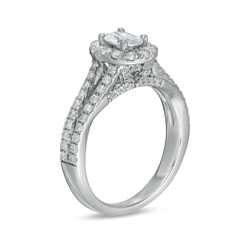 Main Image 3 of Previously Owned - Zales Private Collection 1-1/4 CT. T.W. Colourless Oval Diamond Engagement Ring in 14K White Gold