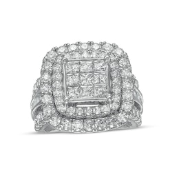 Previously Owned - 3 CT. T.W. Multi-Diamond Princess-Cut Diamond Double Frame Engagement Ring in 10K White Gold