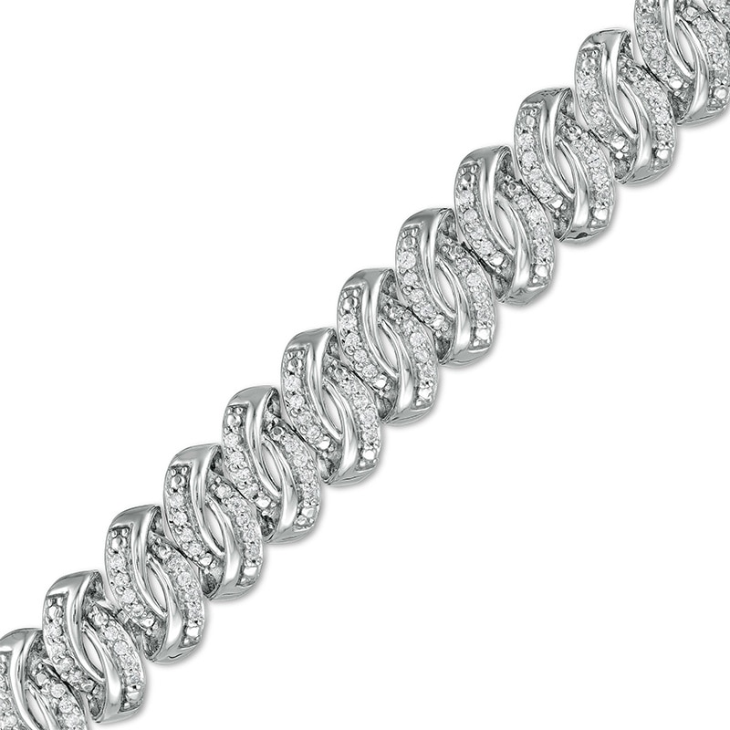 Main Image 1 of Previously Owned - 1 CT. T.W. Diamond Swirl Links Line Bracelet in Sterling Silver