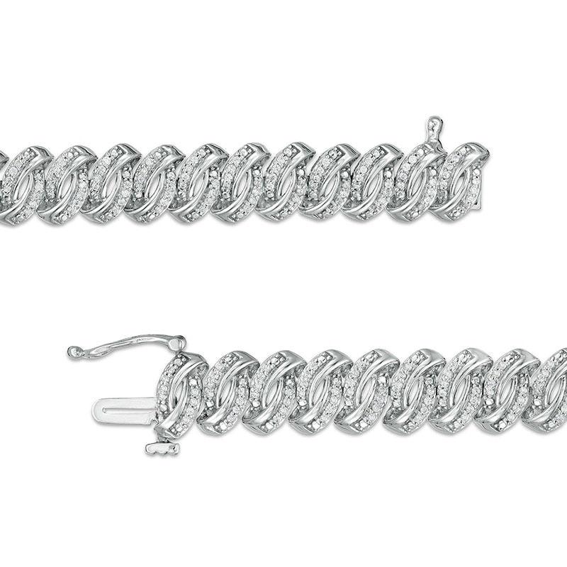 Main Image 2 of Previously Owned - 1 CT. T.W. Diamond Swirl Links Line Bracelet in Sterling Silver