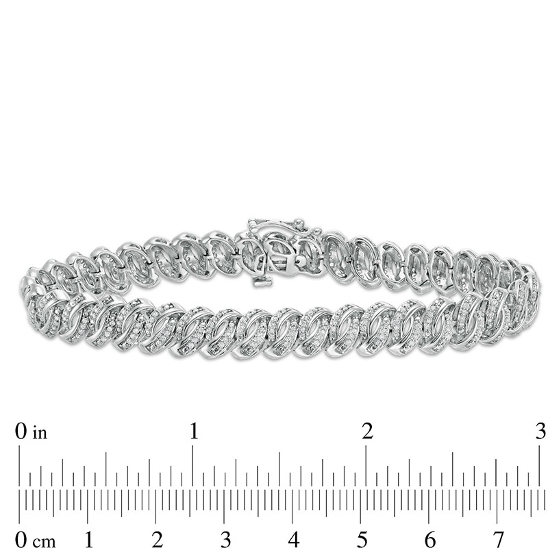 Main Image 3 of Previously Owned - 1 CT. T.W. Diamond Swirl Links Line Bracelet in Sterling Silver