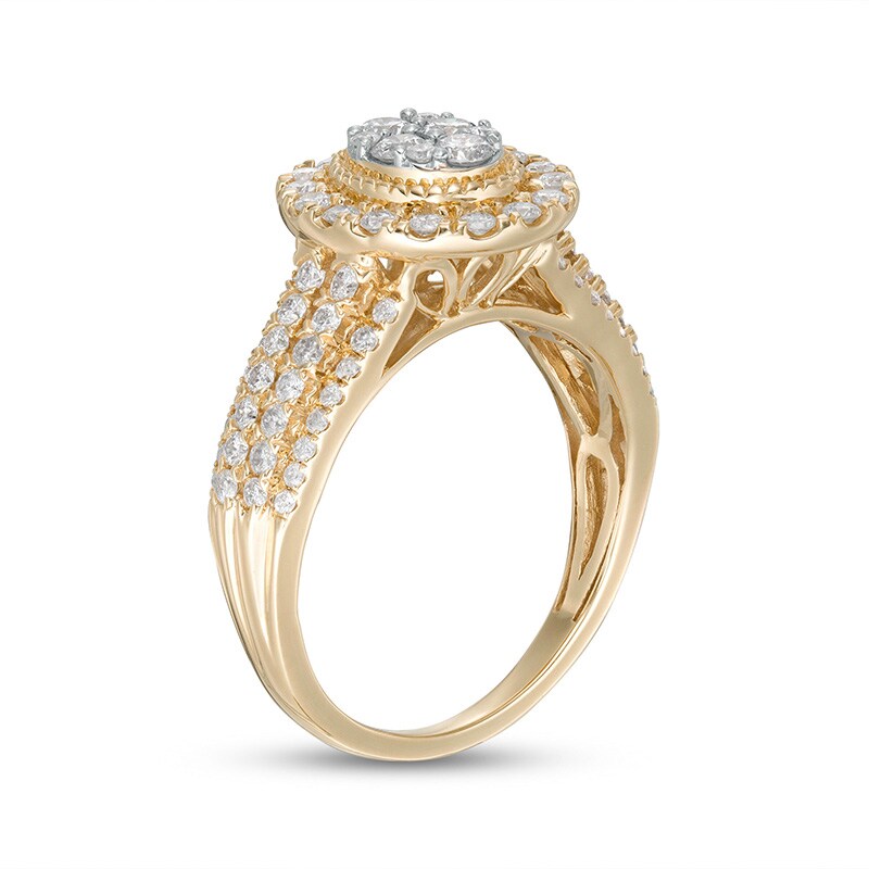Main Image 3 of Previously Owned - 1 CT. T.W. Multi-Diamond Oval Diamond Frame Multi-Row Engagement Ring in 10K Gold