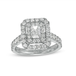 Previously Owned - 1-1/2 CT. T.W. Emerald-Cut Diamond Double Frame Engagement Ring in 14K White Gold (I/SI2)
