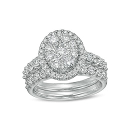 Previously Owned - 2 CT. T.W. Multi-Diamond Oval Diamond Frame Bridal Set in 14K White Gold