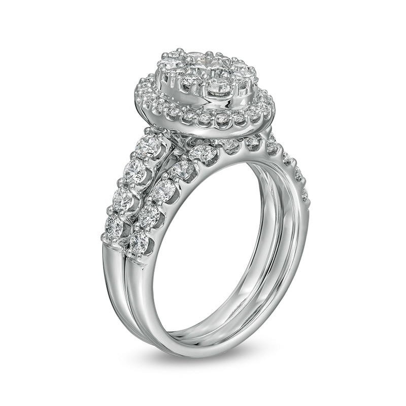 Main Image 3 of Previously Owned - 2 CT. T.W. Multi-Diamond Oval Diamond Frame Bridal Set in 14K White Gold