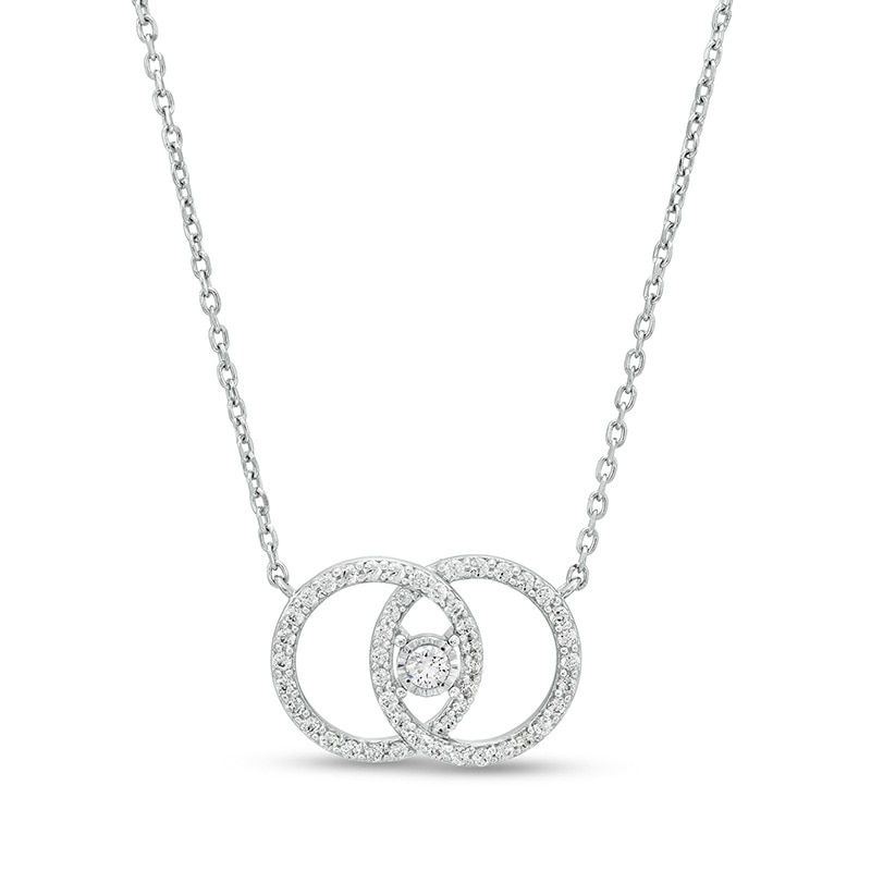 Main Image 1 of Previously Owned - You Me Us 1/3 CT. T.W. Diamond Interlocked Circles Necklace in 10K White Gold – 19"