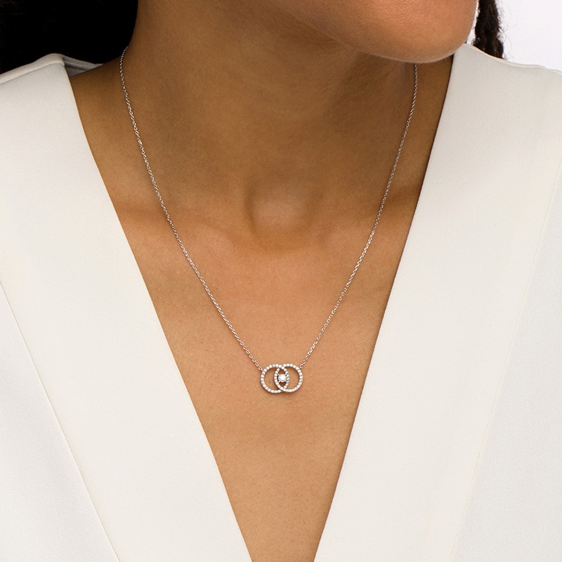 Main Image 2 of Previously Owned - You Me Us 1/3 CT. T.W. Diamond Interlocked Circles Necklace in 10K White Gold – 19"