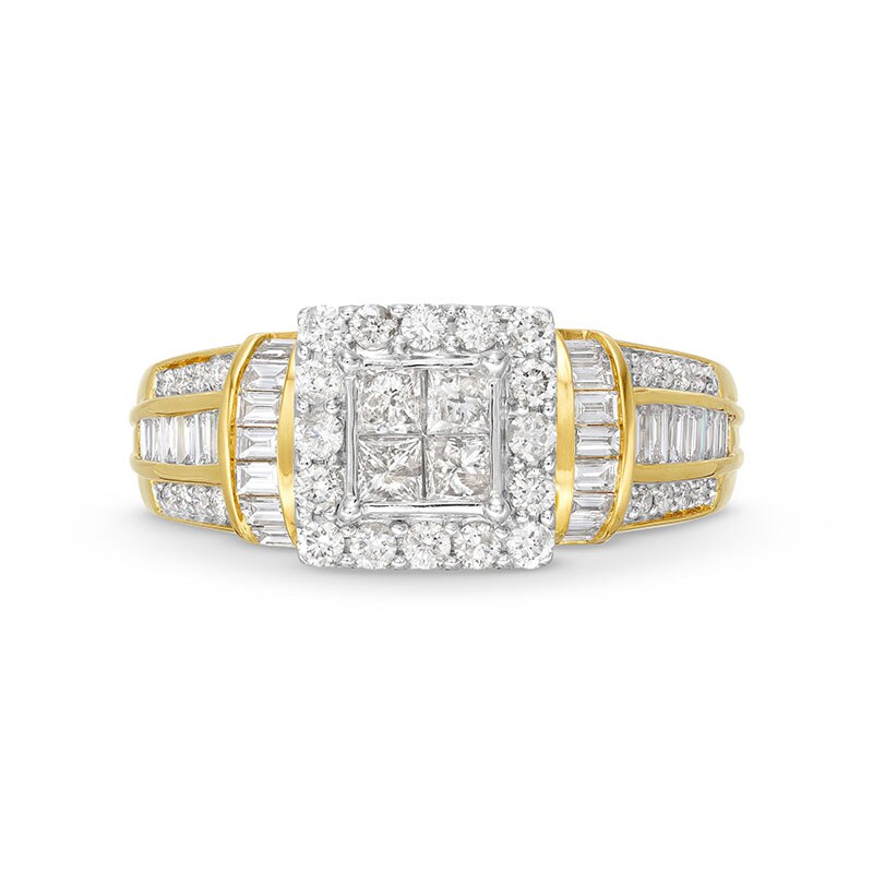 Main Image 4 of Previously Owned - 1 CT. T.W. Quad Princess-Cut Diamond Square Frame Collar Engagement Ring in 10K Gold
