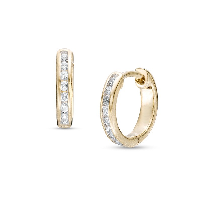 Main Image 1 of Previously Owned - 1/4 CT. T.W. Diamond Huggie Hoop Earrings in 10K Gold
