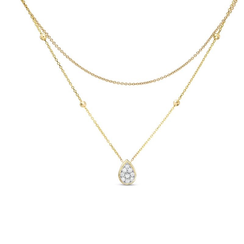 Main Image 1 of Previously Owned - 1/6 CT. T.W. Pear-Shaped Multi-Diamond Double Strand Bead Station Necklace in 10K Gold - 16.5"