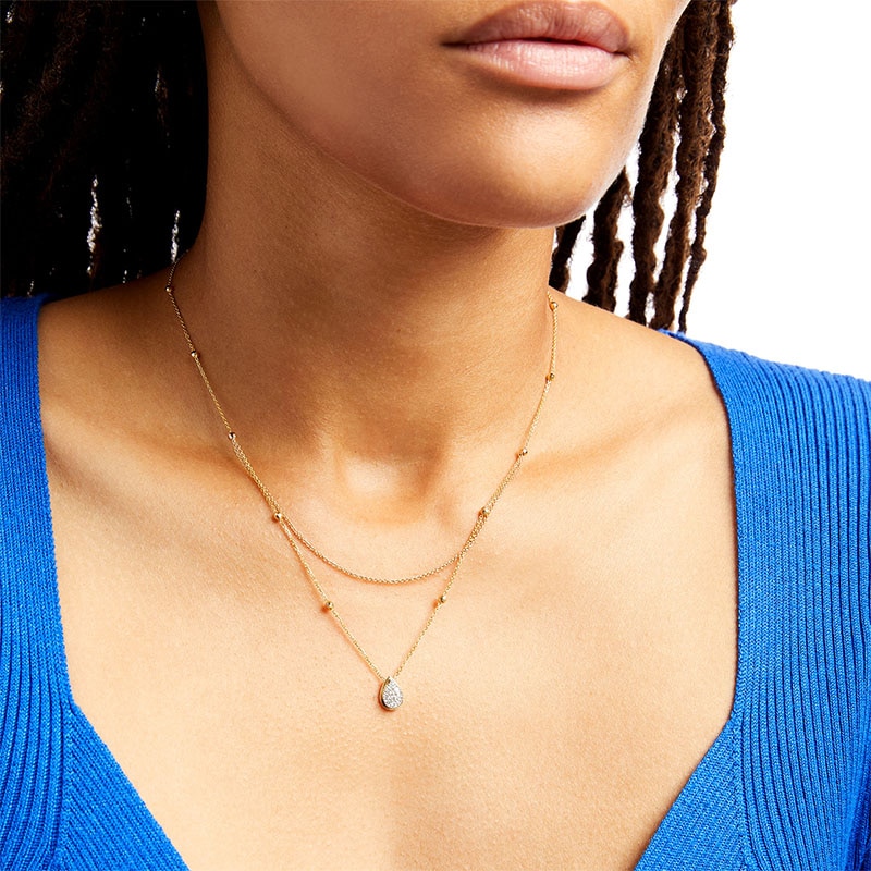 Main Image 2 of Previously Owned - 1/6 CT. T.W. Pear-Shaped Multi-Diamond Double Strand Bead Station Necklace in 10K Gold - 16.5"