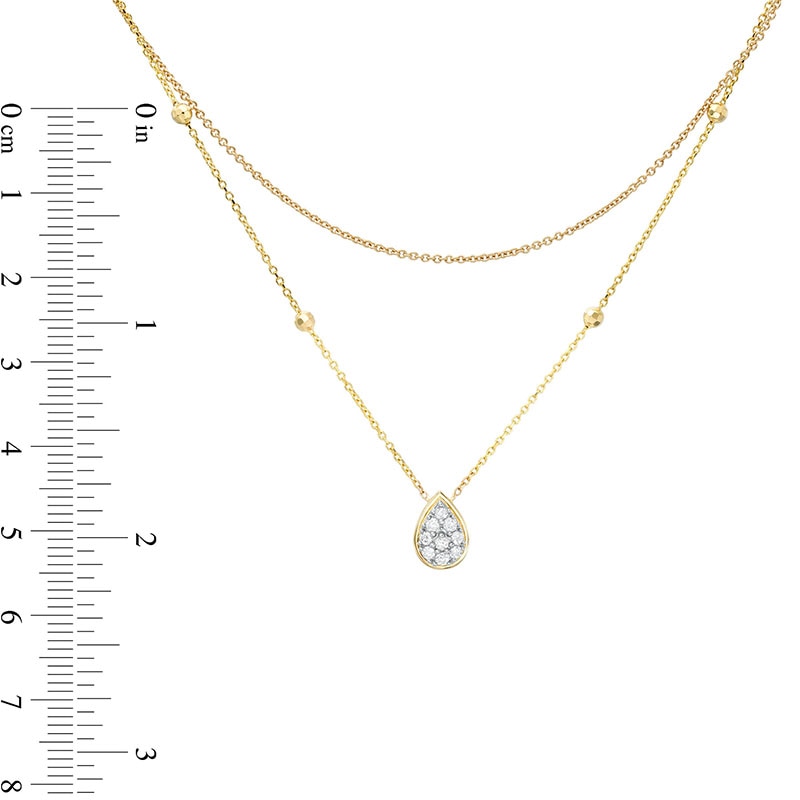 Main Image 3 of Previously Owned - 1/6 CT. T.W. Pear-Shaped Multi-Diamond Double Strand Bead Station Necklace in 10K Gold - 16.5"