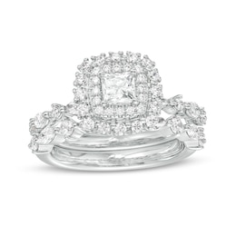 Previously Owned - 1-3/8 CT. T.W.  Princess-Cut Diamond Double Frame Bridal Set in 14K White Gold (I/I1)