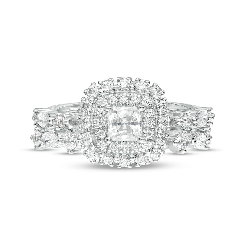 Main Image 4 of Previously Owned - 1-3/8 CT. T.W.  Princess-Cut Diamond Double Frame Bridal Set in 14K White Gold (I/I1)