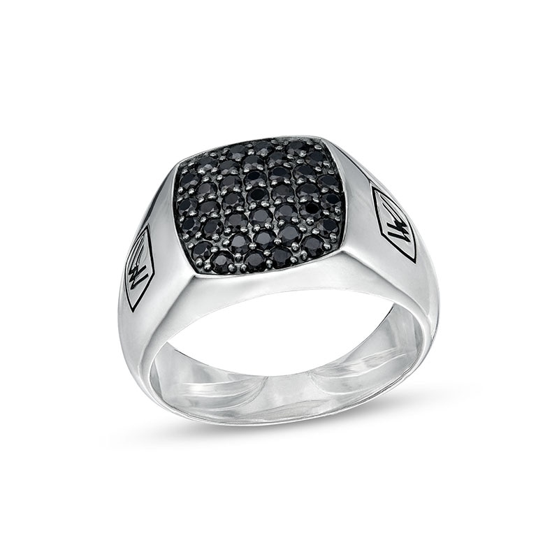 Main Image 1 of Previously Owned - Vera Wang Men 7/8 CT. T.W. Black Multi-Diamond Signet Ring in Sterling Silver with Black Rhodium
