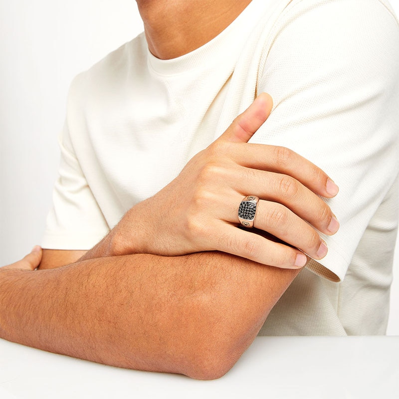 Main Image 2 of Previously Owned - Vera Wang Men 7/8 CT. T.W. Black Multi-Diamond Signet Ring in Sterling Silver with Black Rhodium