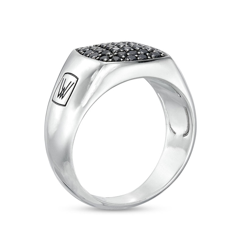 Main Image 3 of Previously Owned - Vera Wang Men 7/8 CT. T.W. Black Multi-Diamond Signet Ring in Sterling Silver with Black Rhodium