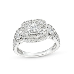 Previously Owned - 1 CT. T.W. Diamond Square Teardrop Sides Past Present Future® Engagement Ring in 10K White Gold