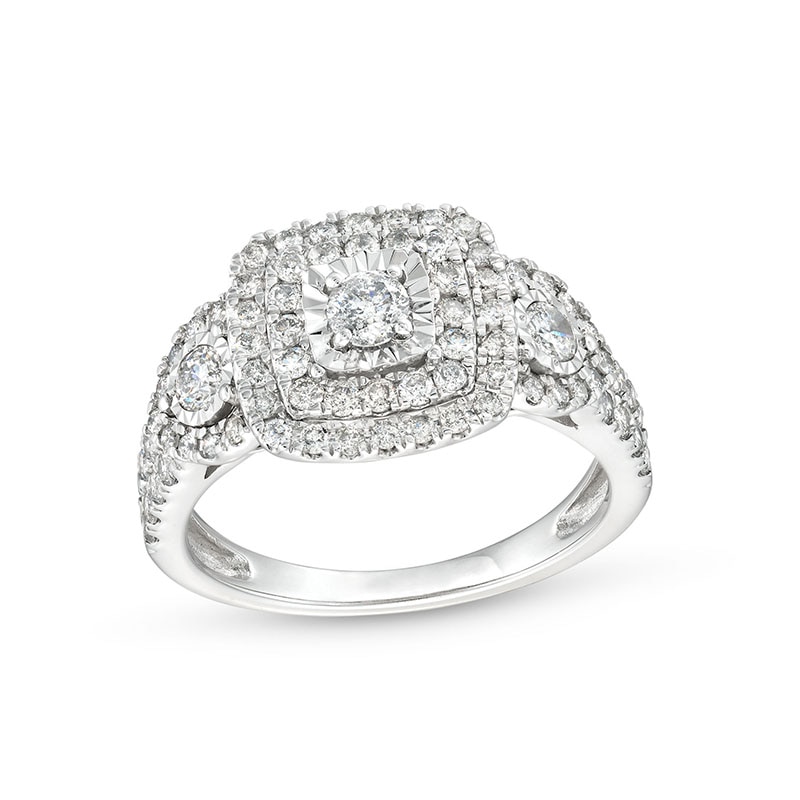 Main Image 1 of Previously Owned - 1 CT. T.W. Diamond Square Teardrop Sides Past Present Future® Engagement Ring in 10K White Gold