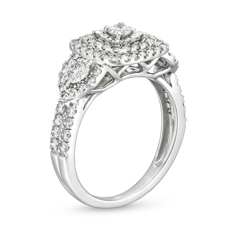 Main Image 3 of Previously Owned - 1 CT. T.W. Diamond Square Teardrop Sides Past Present Future® Engagement Ring in 10K White Gold