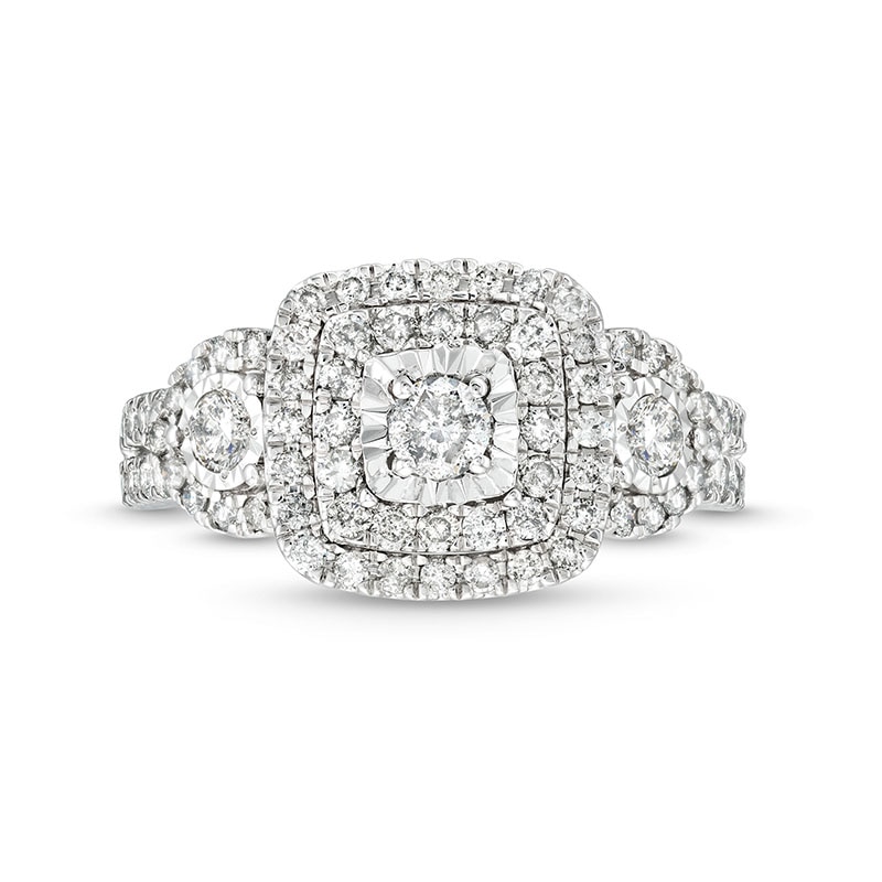 Main Image 4 of Previously Owned - 1 CT. T.W. Diamond Square Teardrop Sides Past Present Future® Engagement Ring in 10K White Gold
