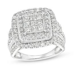 Previously Owned - 2 CT. T.W. Princess-Cut Multi-Diamond Layered Multi-Row Engagement Ring in 10K White Gold