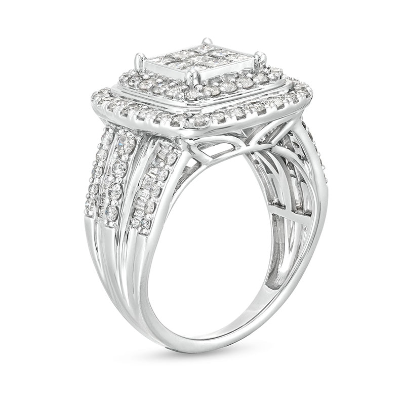 Main Image 3 of Previously Owned - 2 CT. T.W. Princess-Cut Multi-Diamond Layered Multi-Row Engagement Ring in 10K White Gold